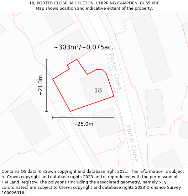 18, PORTER CLOSE, MICKLETON, CHIPPING CAMPDEN, GL55 6RF: Plot and title map