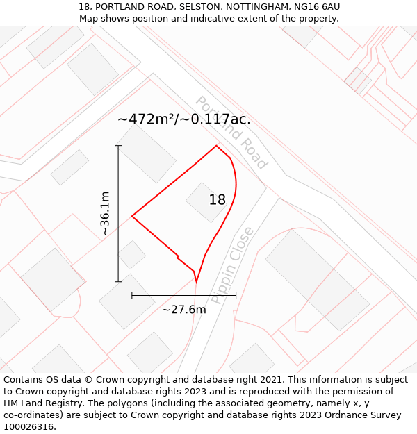 18, PORTLAND ROAD, SELSTON, NOTTINGHAM, NG16 6AU: Plot and title map