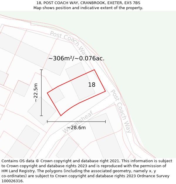 18, POST COACH WAY, CRANBROOK, EXETER, EX5 7BS: Plot and title map