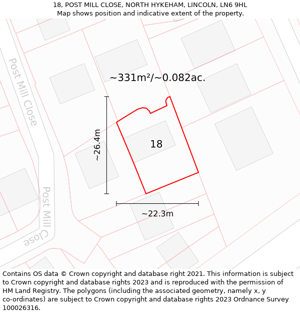 18, POST MILL CLOSE, NORTH HYKEHAM, LINCOLN, LN6 9HL: Plot and title map