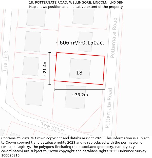 18, POTTERGATE ROAD, WELLINGORE, LINCOLN, LN5 0BN: Plot and title map