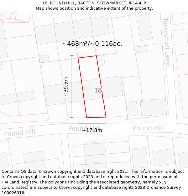 18, POUND HILL, BACTON, STOWMARKET, IP14 4LP: Plot and title map