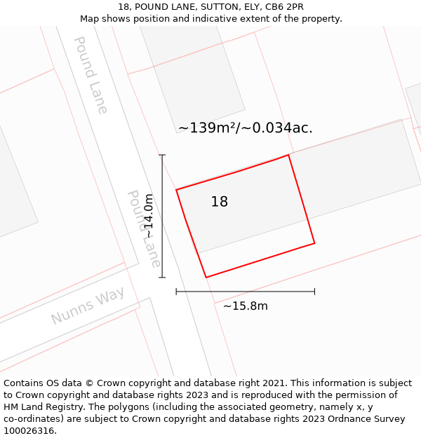 18, POUND LANE, SUTTON, ELY, CB6 2PR: Plot and title map