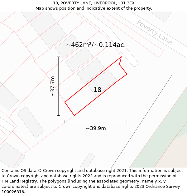 18, POVERTY LANE, LIVERPOOL, L31 3EX: Plot and title map