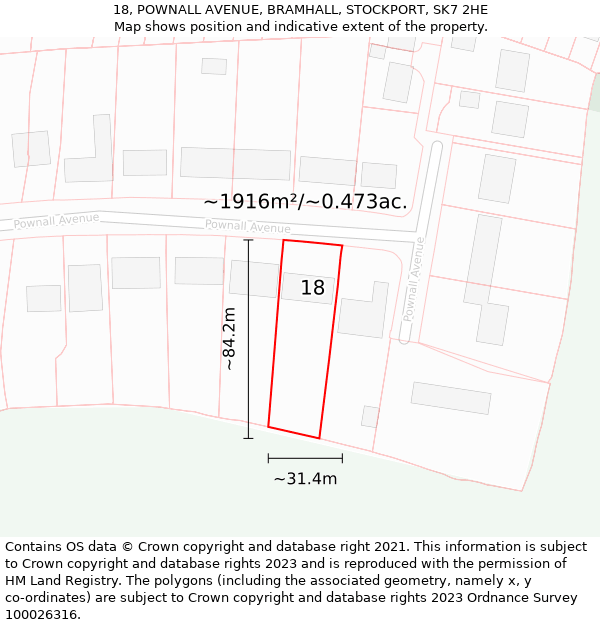 18, POWNALL AVENUE, BRAMHALL, STOCKPORT, SK7 2HE: Plot and title map