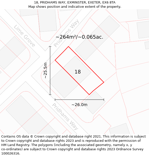 18, PRIDHAMS WAY, EXMINSTER, EXETER, EX6 8TA: Plot and title map