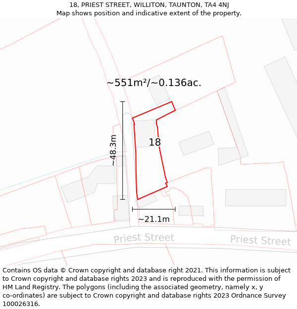 18, PRIEST STREET, WILLITON, TAUNTON, TA4 4NJ: Plot and title map