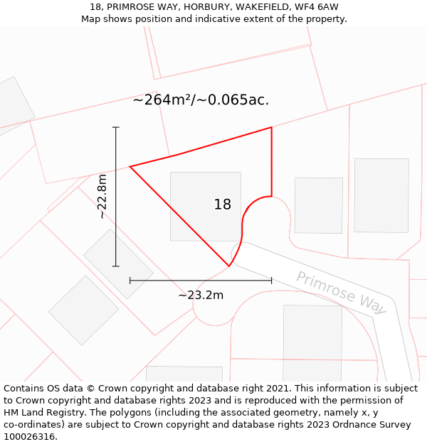 18, PRIMROSE WAY, HORBURY, WAKEFIELD, WF4 6AW: Plot and title map