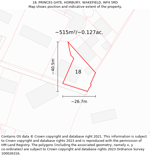 18, PRINCES GATE, HORBURY, WAKEFIELD, WF4 5RD: Plot and title map