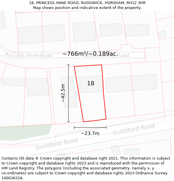 18, PRINCESS ANNE ROAD, RUDGWICK, HORSHAM, RH12 3HR: Plot and title map