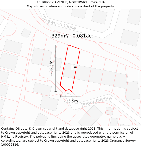 18, PRIORY AVENUE, NORTHWICH, CW9 8UA: Plot and title map