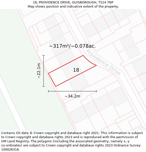 18, PROVIDENCE DRIVE, GUISBOROUGH, TS14 7NP: Plot and title map