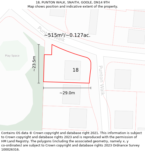 18, PUNTON WALK, SNAITH, GOOLE, DN14 9TH: Plot and title map