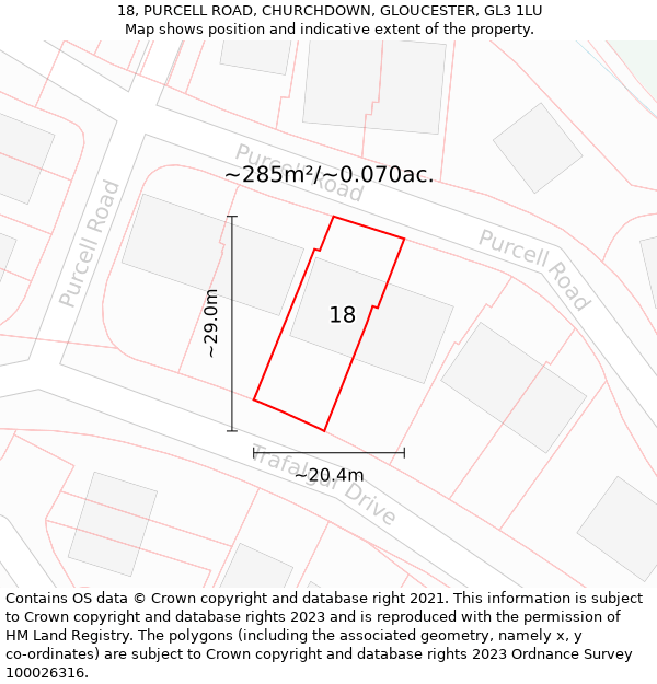 18, PURCELL ROAD, CHURCHDOWN, GLOUCESTER, GL3 1LU: Plot and title map