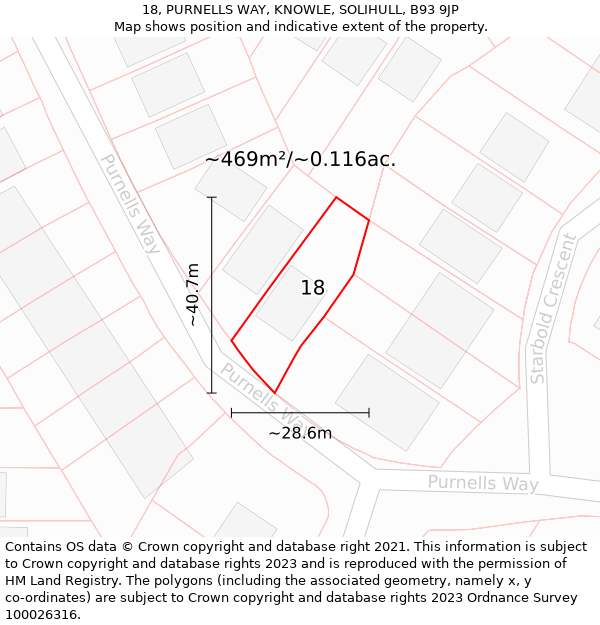 18, PURNELLS WAY, KNOWLE, SOLIHULL, B93 9JP: Plot and title map