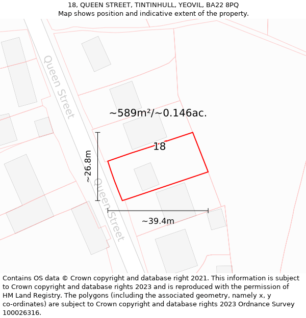 18, QUEEN STREET, TINTINHULL, YEOVIL, BA22 8PQ: Plot and title map