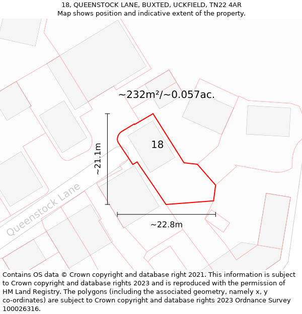 18, QUEENSTOCK LANE, BUXTED, UCKFIELD, TN22 4AR: Plot and title map