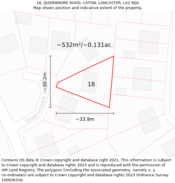 18, QUERNMORE ROAD, CATON, LANCASTER, LA2 9QA: Plot and title map