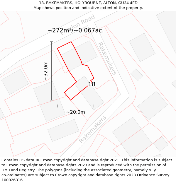 18, RAKEMAKERS, HOLYBOURNE, ALTON, GU34 4ED: Plot and title map