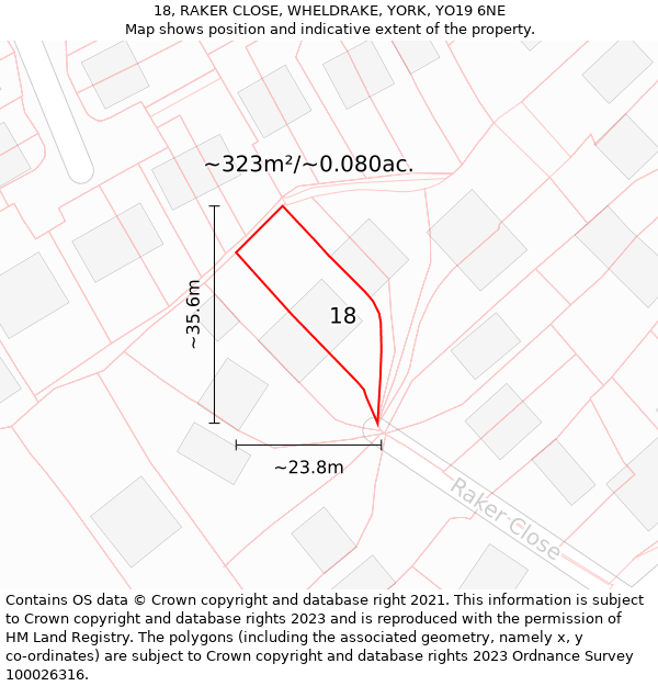 18, RAKER CLOSE, WHELDRAKE, YORK, YO19 6NE: Plot and title map