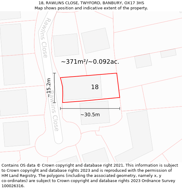 18, RAWLINS CLOSE, TWYFORD, BANBURY, OX17 3HS: Plot and title map