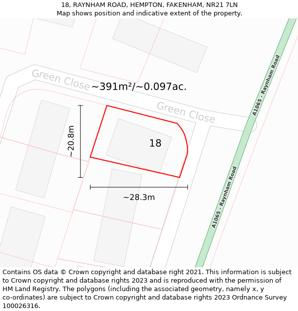 18, RAYNHAM ROAD, HEMPTON, FAKENHAM, NR21 7LN: Plot and title map