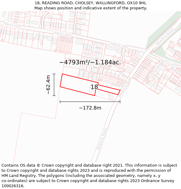 18, READING ROAD, CHOLSEY, WALLINGFORD, OX10 9HL: Plot and title map