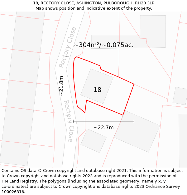 18, RECTORY CLOSE, ASHINGTON, PULBOROUGH, RH20 3LP: Plot and title map