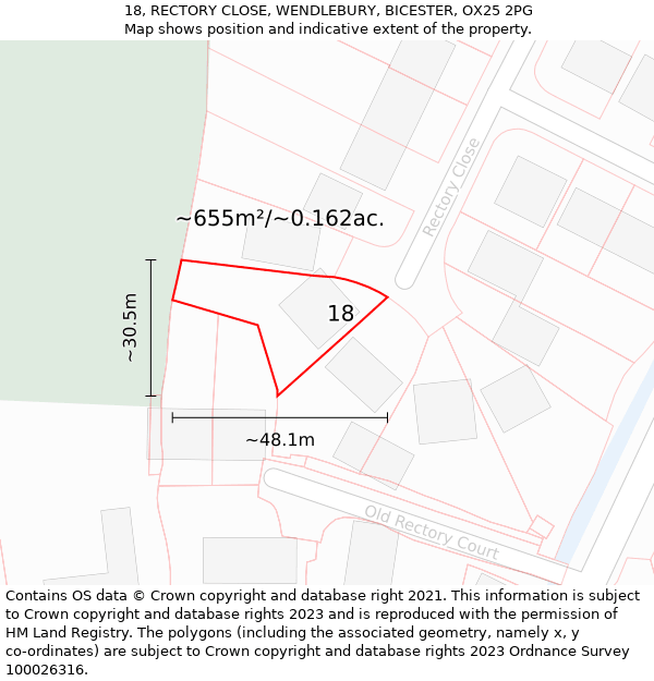 18, RECTORY CLOSE, WENDLEBURY, BICESTER, OX25 2PG: Plot and title map
