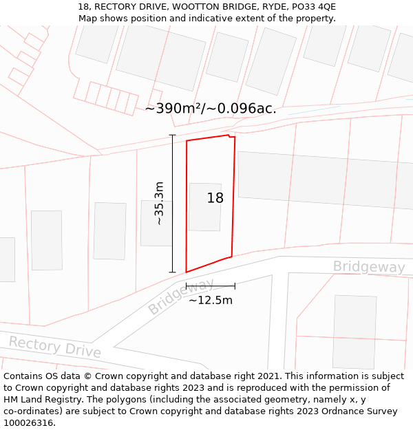 18, RECTORY DRIVE, WOOTTON BRIDGE, RYDE, PO33 4QE: Plot and title map
