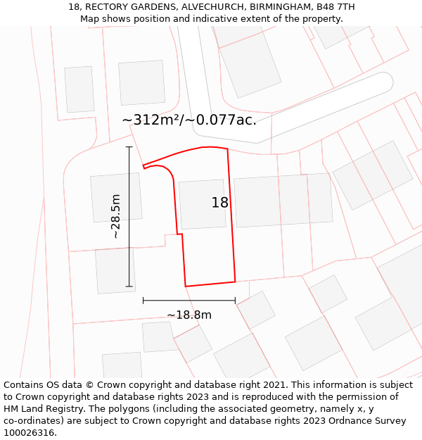 18, RECTORY GARDENS, ALVECHURCH, BIRMINGHAM, B48 7TH: Plot and title map