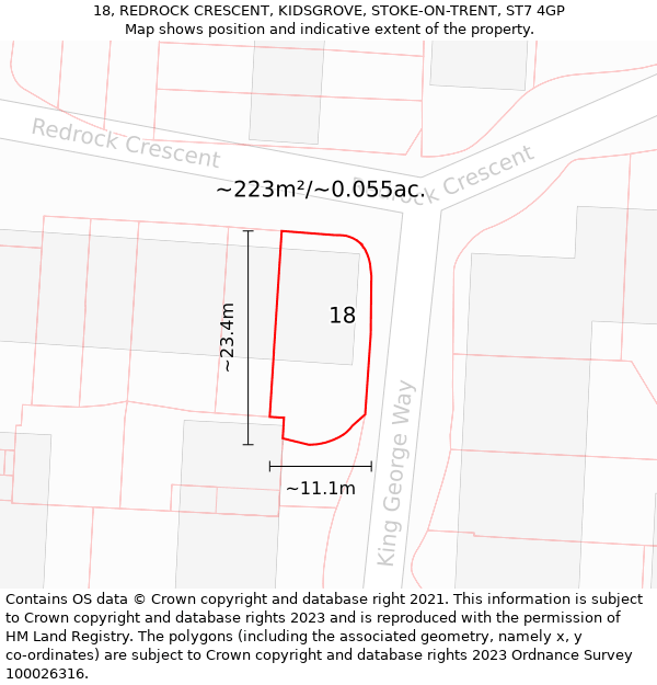 18, REDROCK CRESCENT, KIDSGROVE, STOKE-ON-TRENT, ST7 4GP: Plot and title map