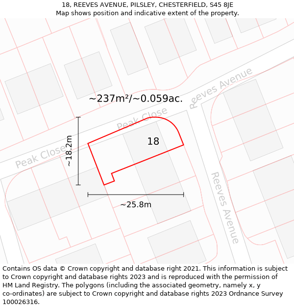 18, REEVES AVENUE, PILSLEY, CHESTERFIELD, S45 8JE: Plot and title map