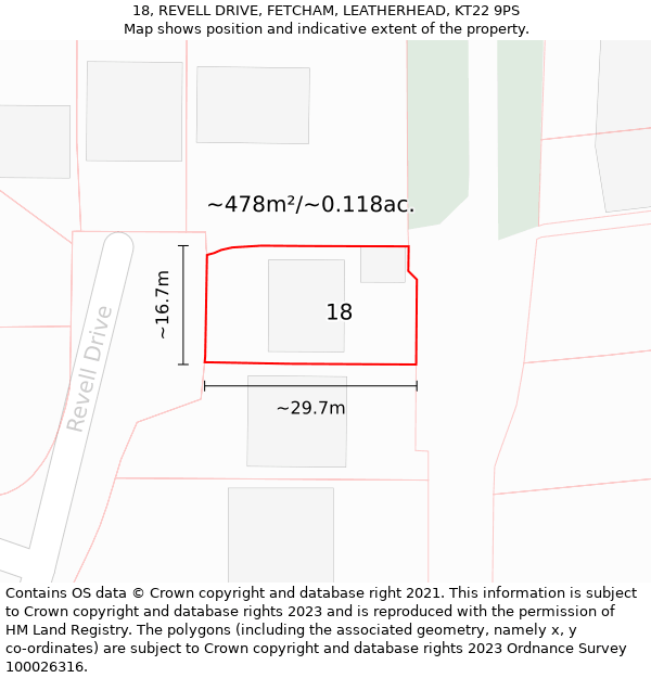 18, REVELL DRIVE, FETCHAM, LEATHERHEAD, KT22 9PS: Plot and title map