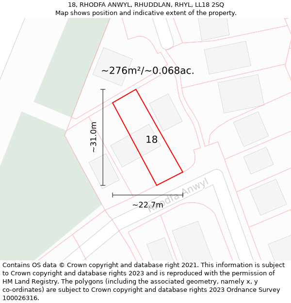 18, RHODFA ANWYL, RHUDDLAN, RHYL, LL18 2SQ: Plot and title map