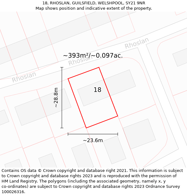 18, RHOSLAN, GUILSFIELD, WELSHPOOL, SY21 9NR: Plot and title map