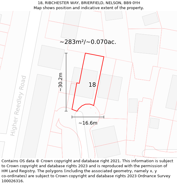 18, RIBCHESTER WAY, BRIERFIELD, NELSON, BB9 0YH: Plot and title map