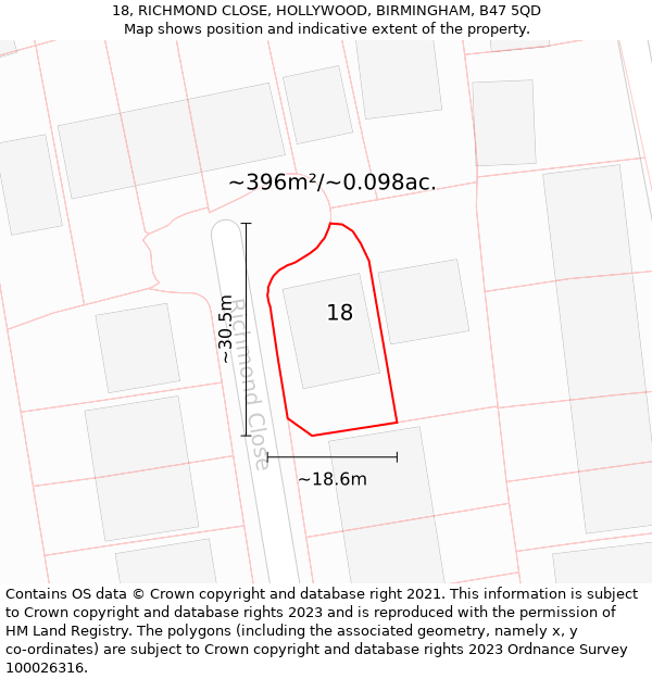 18, RICHMOND CLOSE, HOLLYWOOD, BIRMINGHAM, B47 5QD: Plot and title map