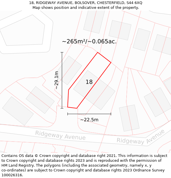 18, RIDGEWAY AVENUE, BOLSOVER, CHESTERFIELD, S44 6XQ: Plot and title map