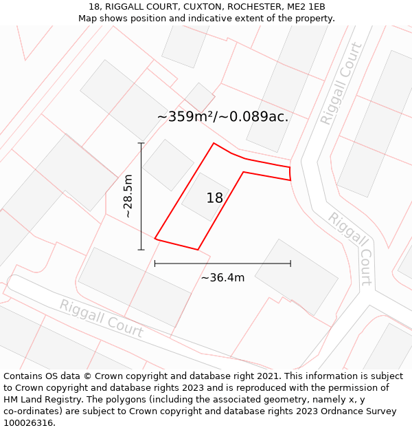 18, RIGGALL COURT, CUXTON, ROCHESTER, ME2 1EB: Plot and title map