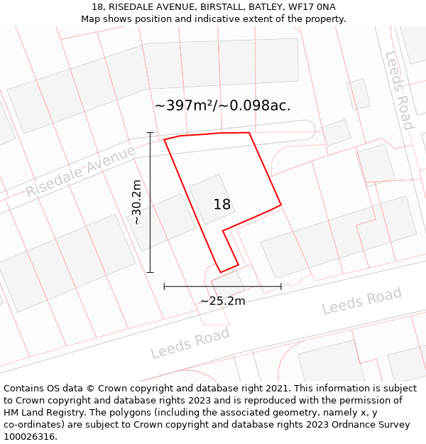 18, RISEDALE AVENUE, BIRSTALL, BATLEY, WF17 0NA: Plot and title map