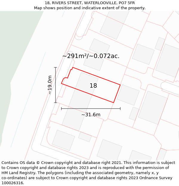 18, RIVERS STREET, WATERLOOVILLE, PO7 5FR: Plot and title map