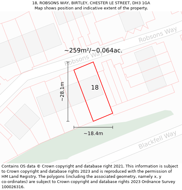 18, ROBSONS WAY, BIRTLEY, CHESTER LE STREET, DH3 1GA: Plot and title map