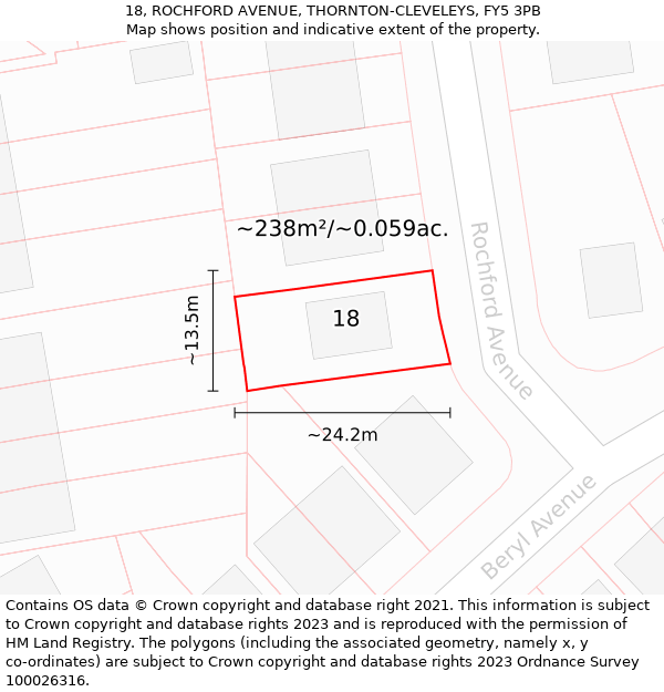 18, ROCHFORD AVENUE, THORNTON-CLEVELEYS, FY5 3PB: Plot and title map