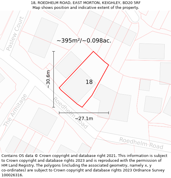 18, ROEDHELM ROAD, EAST MORTON, KEIGHLEY, BD20 5RF: Plot and title map