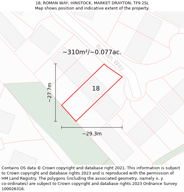 18, ROMAN WAY, HINSTOCK, MARKET DRAYTON, TF9 2SL: Plot and title map