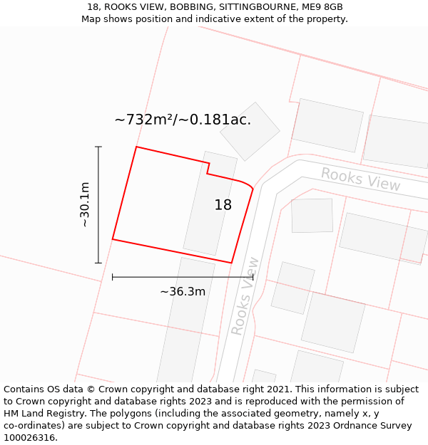 18, ROOKS VIEW, BOBBING, SITTINGBOURNE, ME9 8GB: Plot and title map