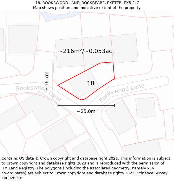 18, ROOKSWOOD LANE, ROCKBEARE, EXETER, EX5 2LG: Plot and title map