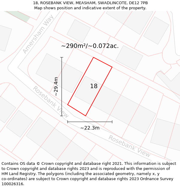 18, ROSEBANK VIEW, MEASHAM, SWADLINCOTE, DE12 7PB: Plot and title map