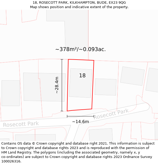 18, ROSECOTT PARK, KILKHAMPTON, BUDE, EX23 9QG: Plot and title map